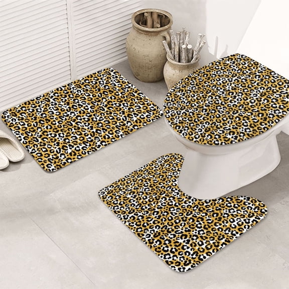 Bathroom Rugs Sets 3 Piece - Leopard print A0 Absorbent Non Slip Bath Mats, U-Shape Toilet Lid Cover, Contour Mat, Soft Washable Shower Mats Bath Rug Mat for Bathroom Tub Toilet