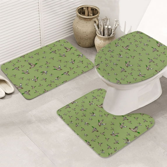 Bathroom Rugs Sets 3 Piece - Mallard Duck Absorbent Non Slip Bath Mats, U-Shape Toilet Lid Cover, Contour Mat, Soft Washable Shower Mats Bath Rug Mat for Bathroom Tub Toilet