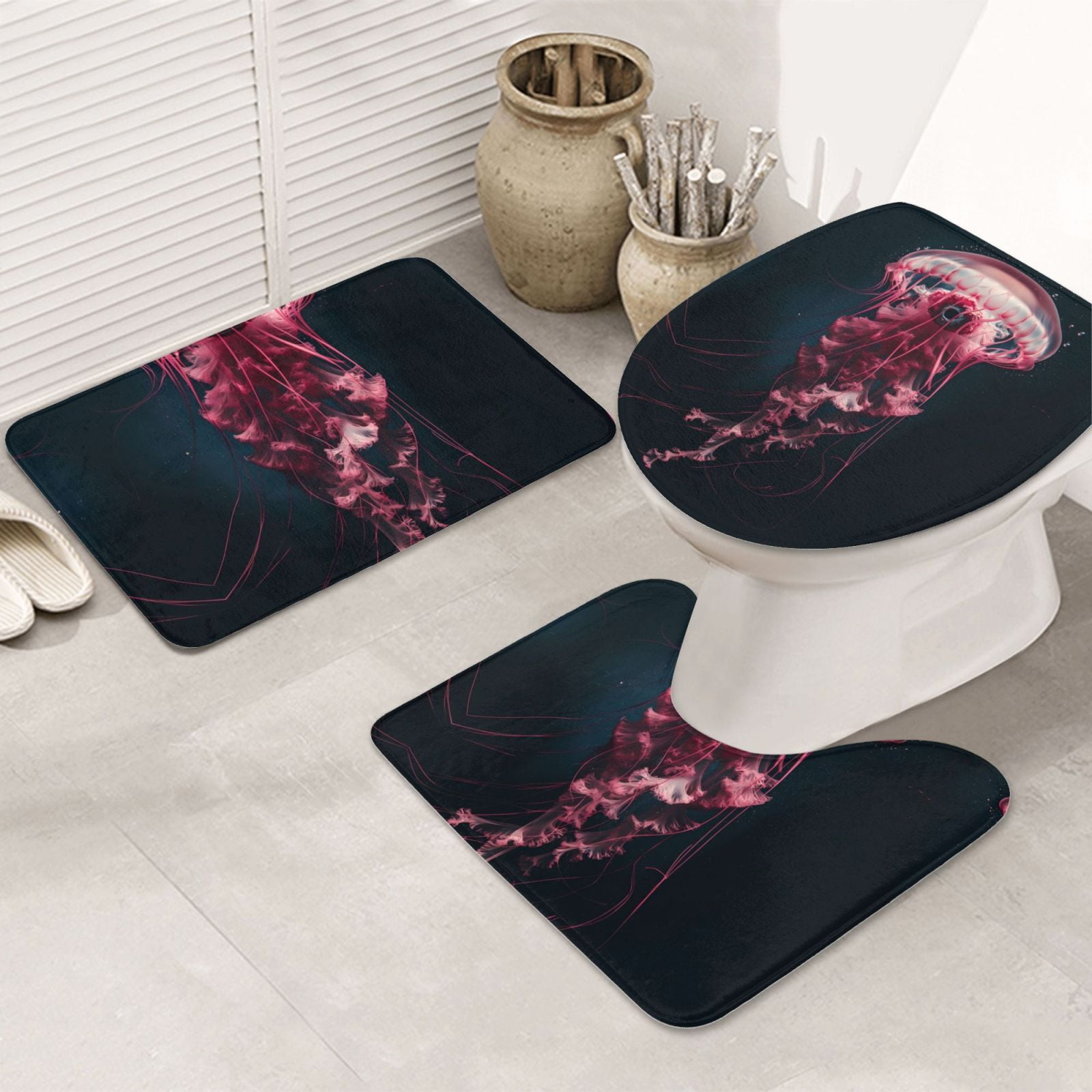 Bathroom Rugs Sets 3 Piece Mesmerizing Pink Jellyfish Absorbent Non