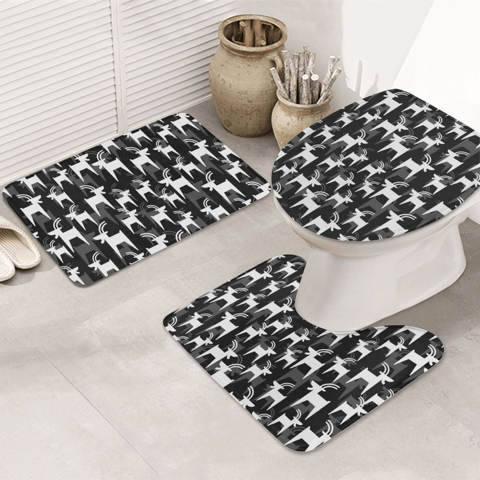 Bathroom Rugs Sets 3 Piece, Mountain goat cool black Bath Mats for ...