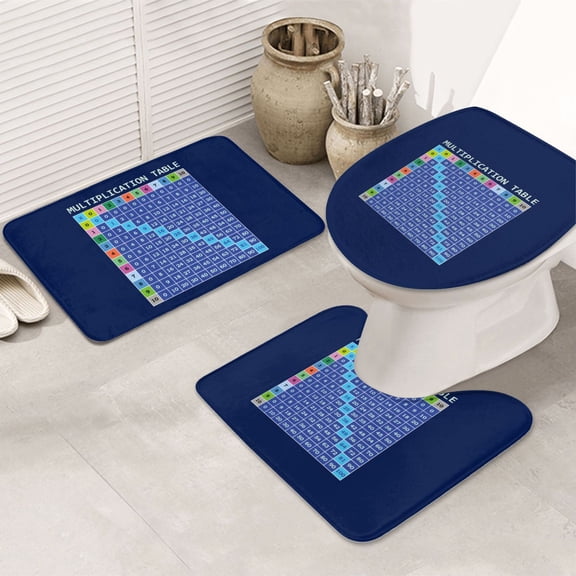 Bathroom Rugs Sets 3 Piece - Multiplication Table Absorbent Non Slip Bath Mats, U-Shape Toilet Lid Cover, Contour Mat, Soft Washable Shower Mats Bath Rug Mat for Bathroom Tub Toilet