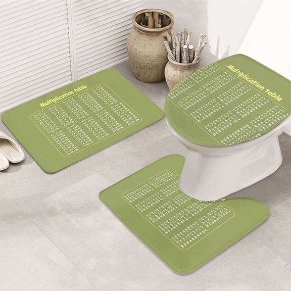 Bathroom Rugs Sets 3 Piece - Multiplication Table1 Absorbent Non Slip Bath Mats, U-Shape Toilet Lid Cover, Contour Mat, Soft Washable Shower Mats Bath Rug Mat for Bathroom Tub Toilet