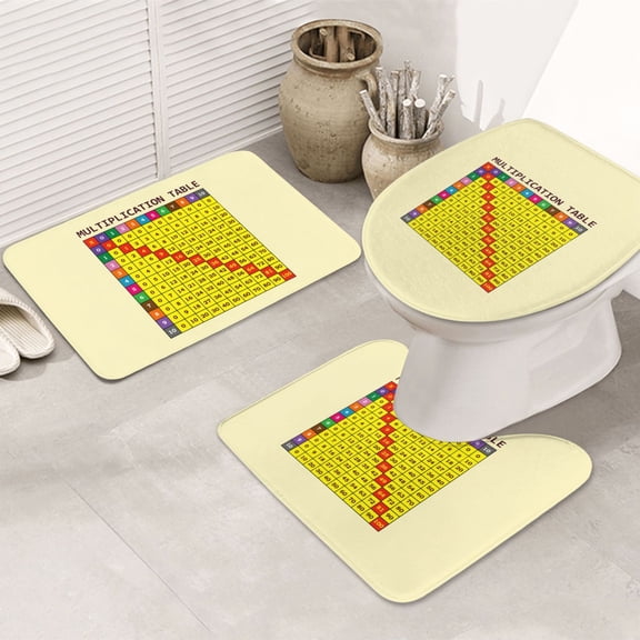 Bathroom Rugs Sets 3 Piece - Multiplication Table2 Absorbent Non Slip Bath Mats, U-Shape Toilet Lid Cover, Contour Mat, Soft Washable Shower Mats Bath Rug Mat for Bathroom Tub Toilet