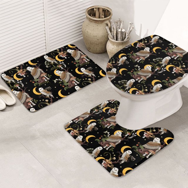 Bathroom Rugs Sets 3 Piece, Owl Strawberry Mushroom Cute Bath Mats for