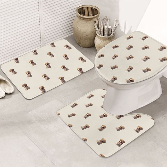 Bathroom Rugs Sets 3 Piece - Pleasure Labrador Retriever Dog Absorbent Non Slip Bath Mats, U-Shape Toilet Lid Cover, Contour Mat, Soft Washable Shower Mats Bath Rug Mat for Bathroom Tub Toilet