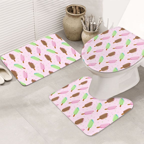 Bathroom Rugs Sets 3 Piece - Popsicle printB Absorbent Non Slip Bath Mats, U-Shape Toilet Lid Cover, Contour Mat, Soft Washable Shower Mats Bath Rug Mat for Bathroom Tub Toilet