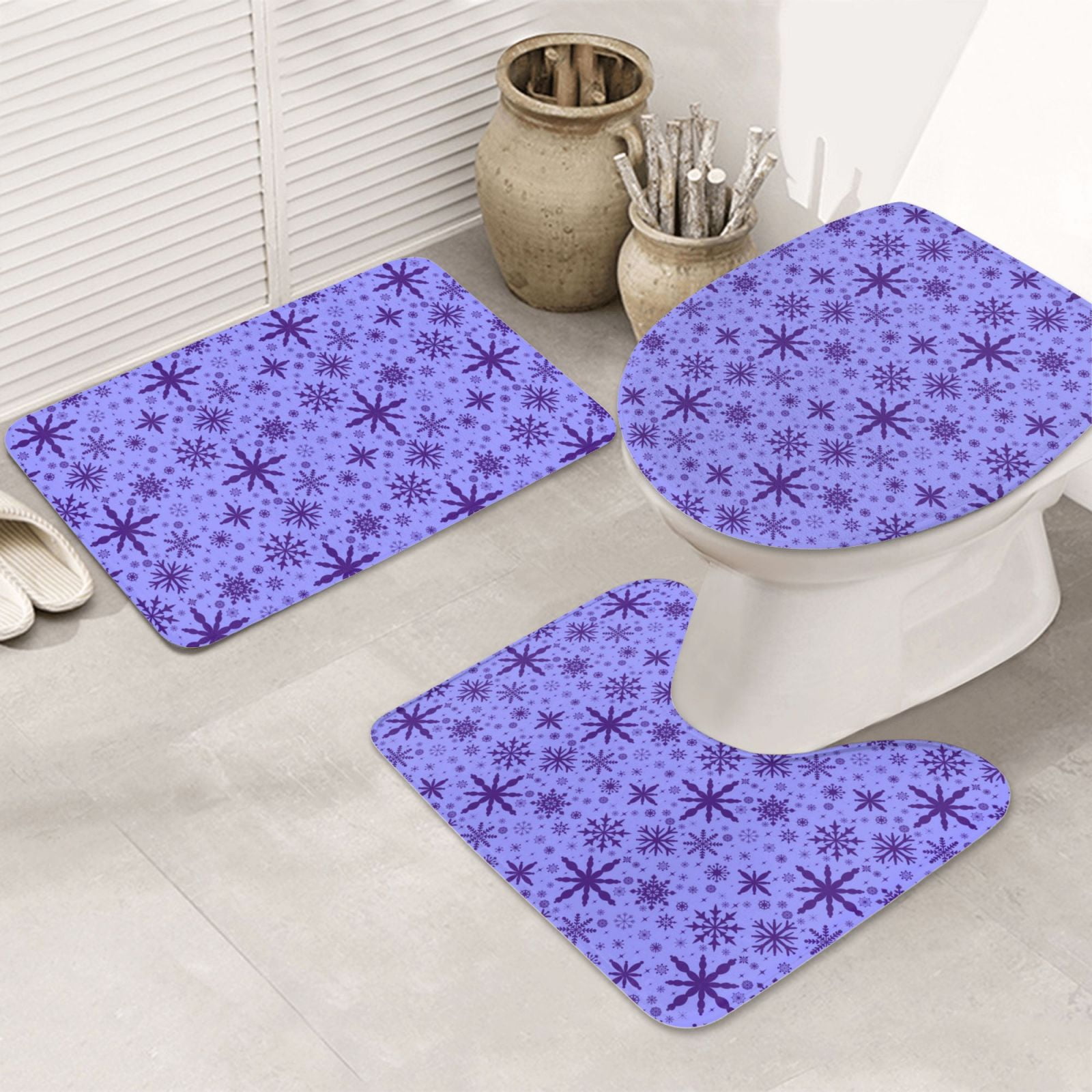 Bathroom Rugs Sets 3 Piece, Purple Snowflake Elegance Bathroom Rug Set