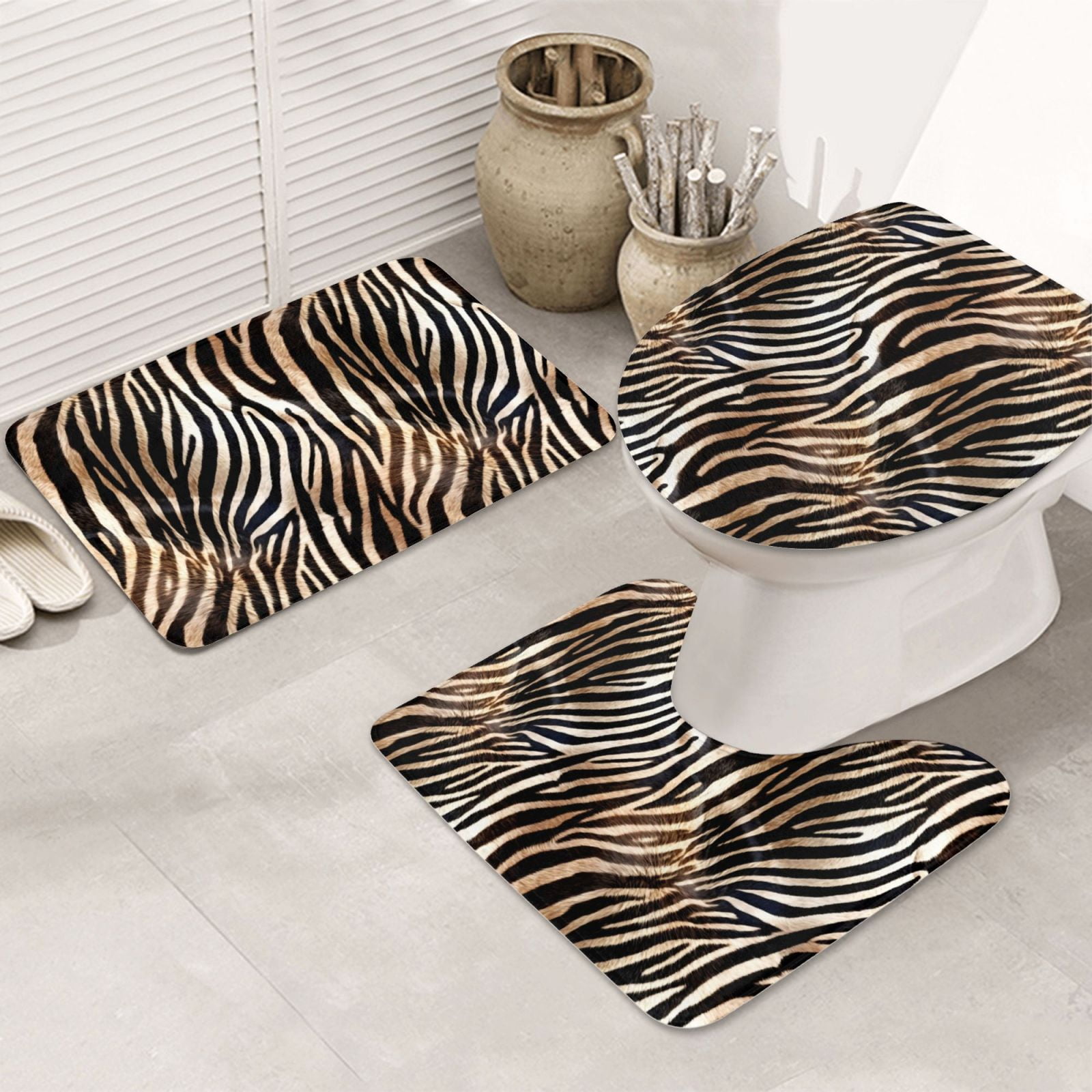 Bathroom Rugs Sets 3 Piece - Realistic Zebra print cool Non Slip ...