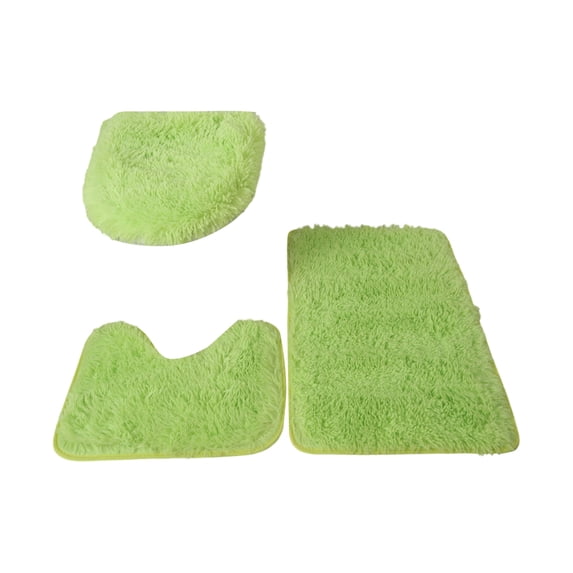 Bathroom Rugs Sets 3 Piece Set Toilet Seat Cover Non-Slip Bath Mats Lid Cover Bath Rug Contour Mat Bathroom Decor - (Green_3Pcs)