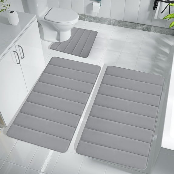 Bathroom Rugs Sets 3 Piece, Soft Absorbent Memory Foam Bath Mats Set, Dry Fast Bath Mat, Machine Washable Bath Rug Set for Bathroom, Bathroom Rug Set