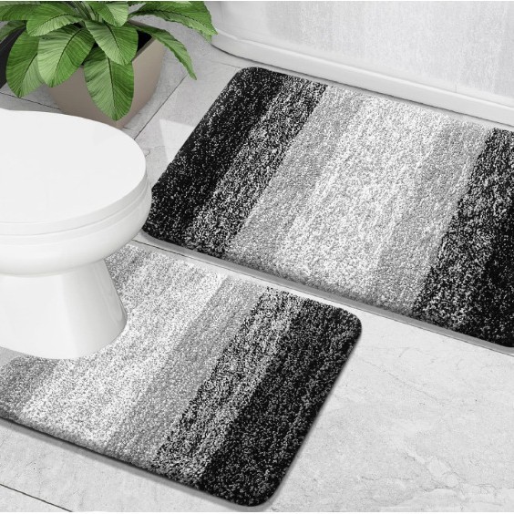 Bathroom Rugs Sets 3 Piece, Soft Absorbent Microfiber Bath Mats and U-Shaped Contour Toilet Rug, Machine Wash Dry, Plush Shaggy Bath Mat Set for Bathroom