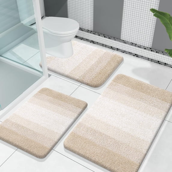 Bathroom Rugs Sets 3 Piece, Soft Absorbent Microfiber Bath Mats and U-Shaped Contour Toilet Rug, Machine Wash Dry, Plush Shaggy Bath Mat Set for Bathroom