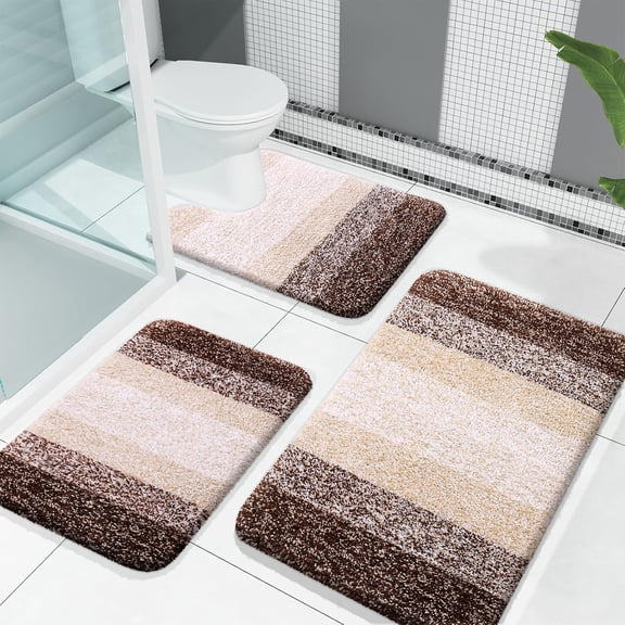 Bathroom Rugs Sets 3 Piece, Soft Absorbent Microfiber Bath Mats and U-Shaped Contour Toilet Rug, Machine Wash Dry, Plush Shaggy Bath Mat Set for Bathroom