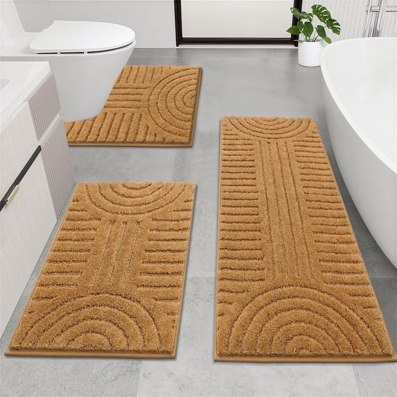Bathroom Rugs Sets 3 Piece, Soft Absorbent Microfiber Bath Mats and U-Shaped Contour Toilet Rug, Plush Shaggy Bath Mat Set for Bathroom