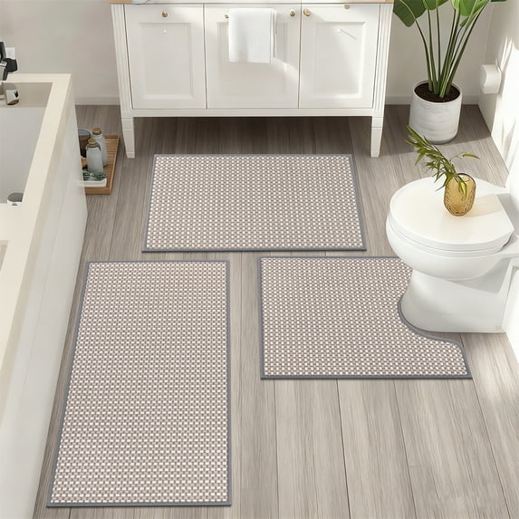 Bathroom Rugs Sets 3 Piece, Super Soft and Absorbent Non Slip Microfiber Toilet Bathroom Mats