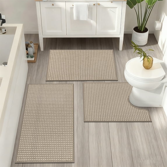 Bathroom Rugs Sets 3 Piece, Super Soft and Absorbent Non Slip Microfiber Toilet Bathroom Mats
