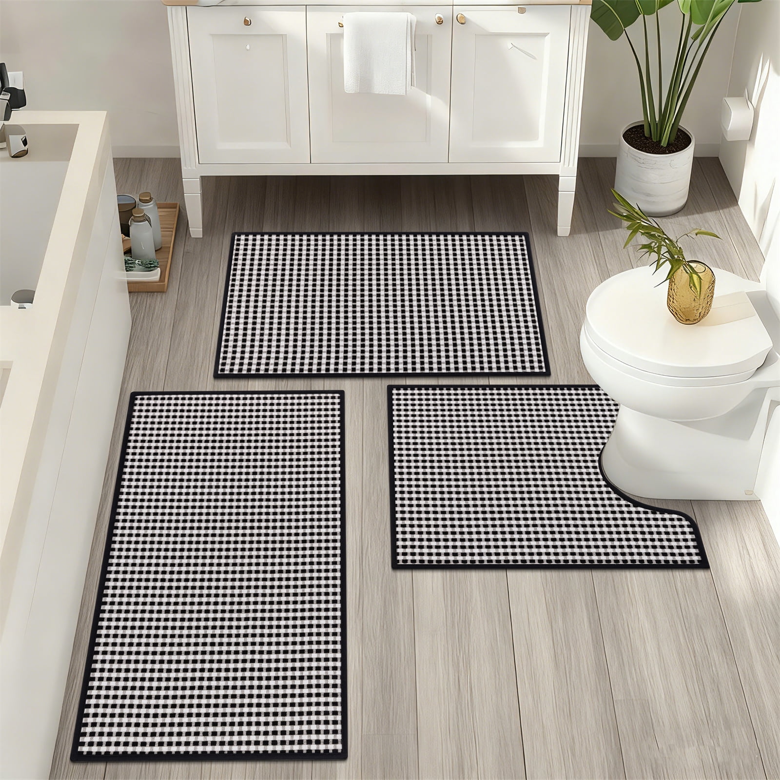 Bathroom Rugs Sets 3 Piece, Super Soft and Absorbent Non Slip Microfiber Toilet Bathroom Mats