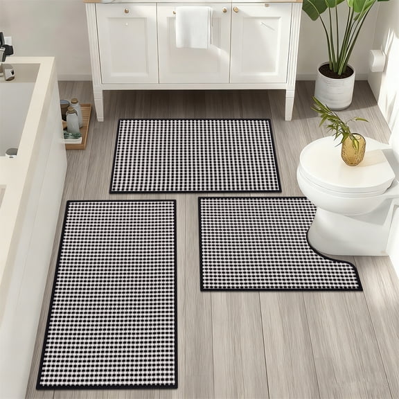 Bathroom Rugs Sets 3 Piece, Super Soft and Absorbent Non Slip Microfiber Toilet Bathroom Mats