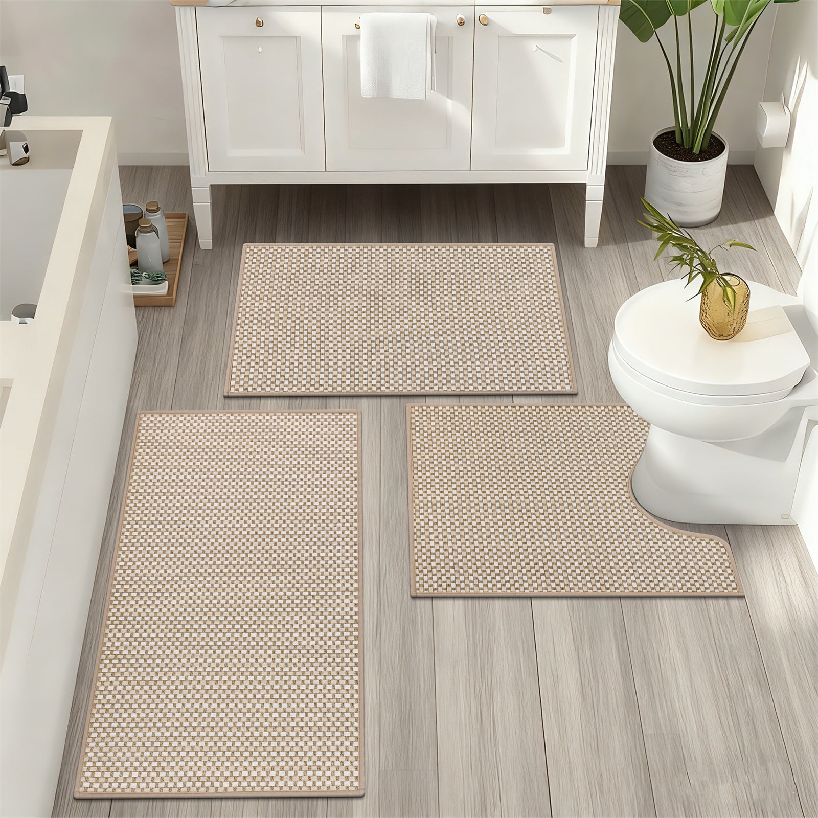 Bathroom Rugs Sets 3 Piece, Super Soft and Absorbent Non Slip Microfiber Toilet Bathroom Mats