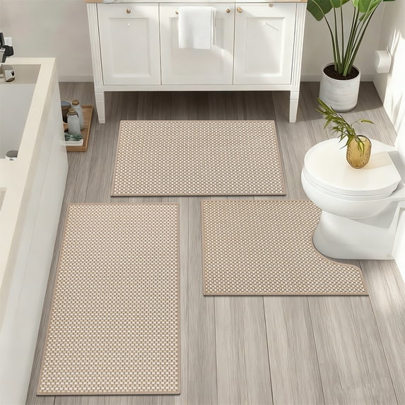 Bathroom Rugs Sets 3 Piece, Super Soft and Absorbent Non Slip Microfiber Toilet Bathroom Mats