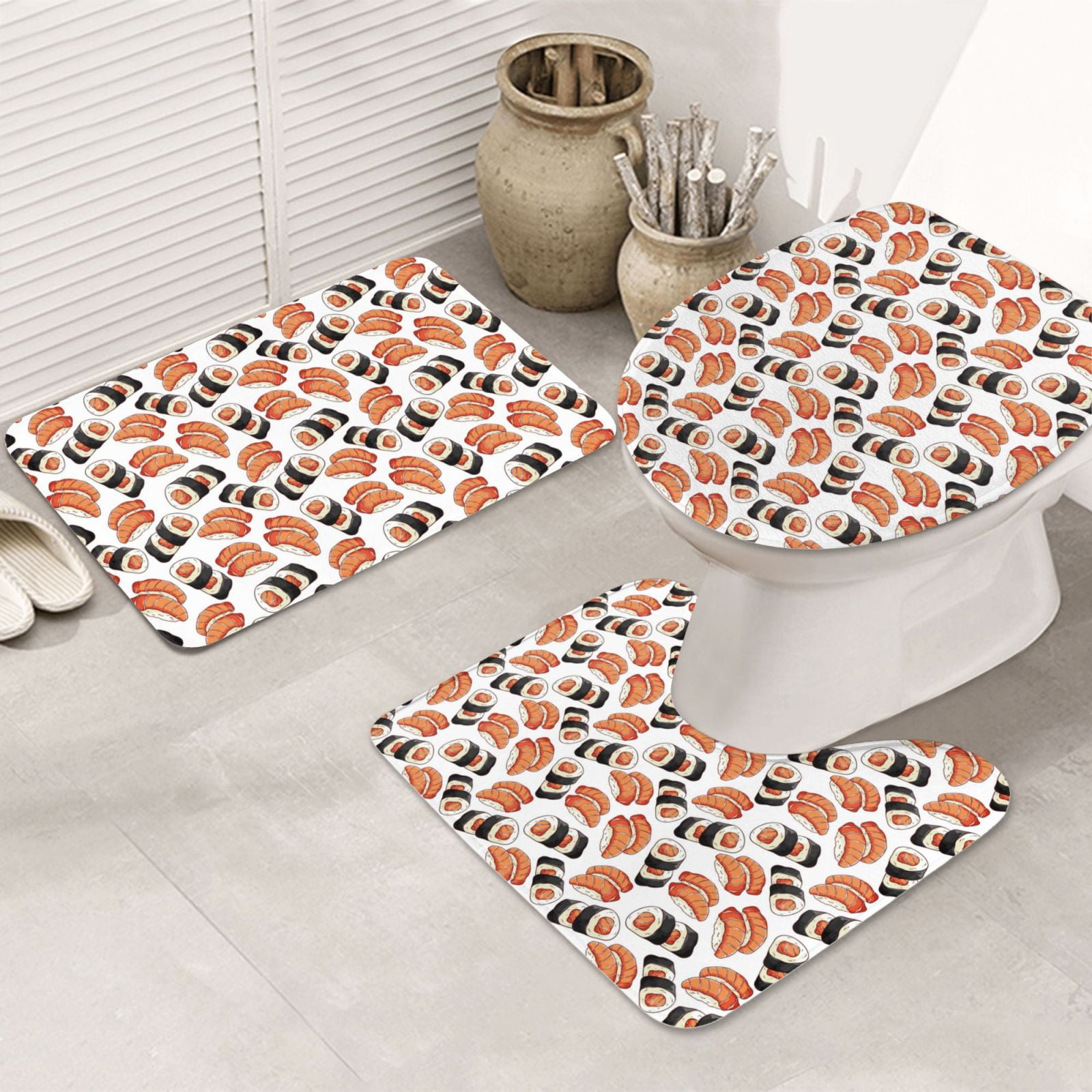 Bathroom Rugs Sets 3 Piece, Sushi Roll Cute Bath Mats for Bathroom with