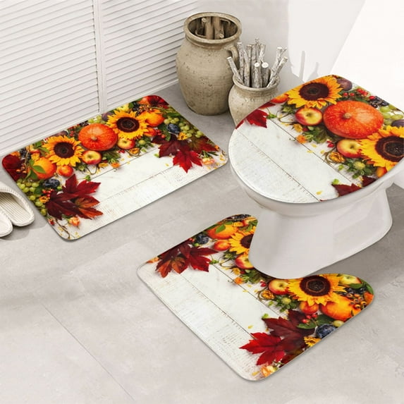 Bathroom Rugs Sets 3 Piece - Thanksgiving With Autumn Pumpkins Fall ...