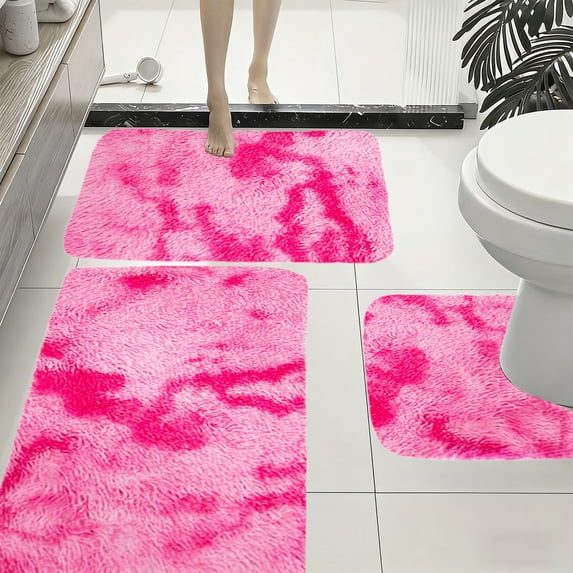 Bathroom Rugs Sets 3 Piece, Tie-Dye Soft Absorbent Bath Mats and U-Shaped Contour Toilet Rug, Machine Wash Dry, Plush Shaggy Bath Mat Set for Bathroom