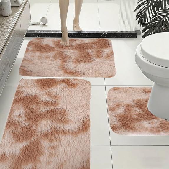 Bathroom Rugs Sets 3 Piece, Tie-Dye Soft Absorbent Bath Mats and U-Shaped Contour Toilet Rug, Machine Wash Dry, Plush Shaggy Bath Mat Set for Bathroom