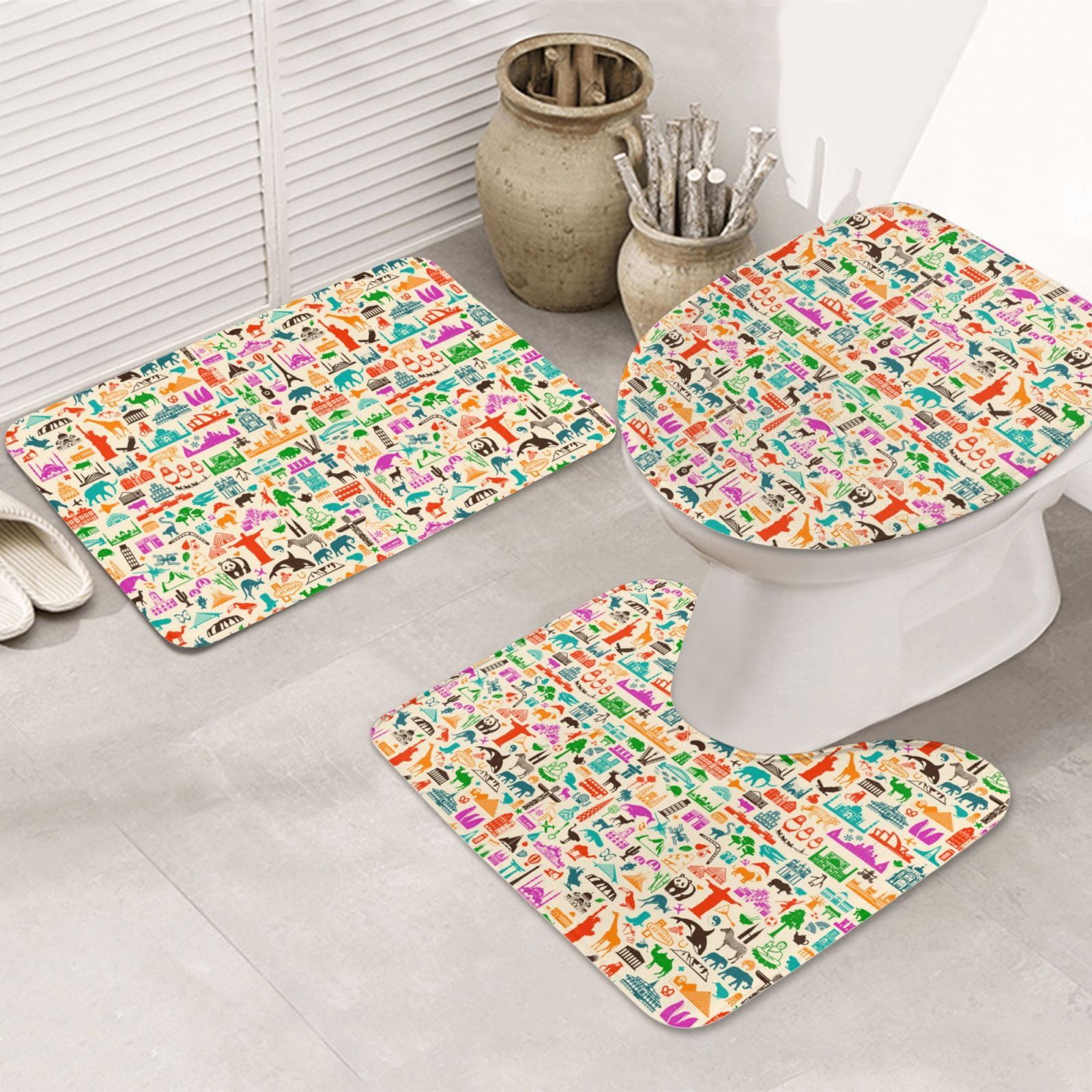 Bathroom Rugs Sets 3 Piece, Travel Washable Bathroom Rug Set, Cute
