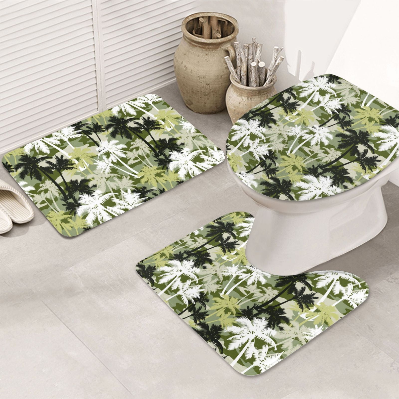 Bathroom Rugs Sets 3 Piece Tropical Jungle Camouflage Absorbent