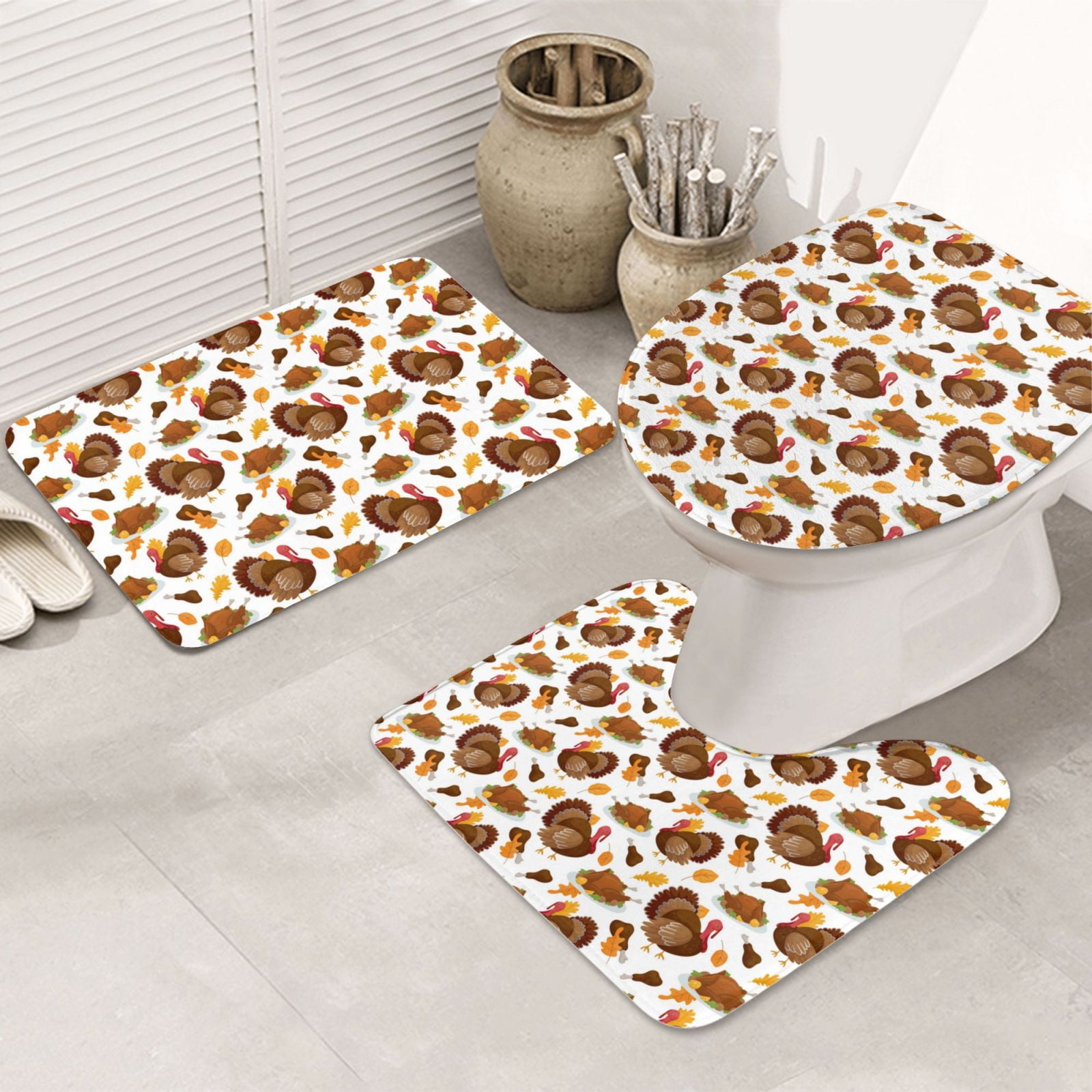 Bathroom Rugs Sets 3 Piece, Turkey And Thanksgiving3 Bath Mats for ...