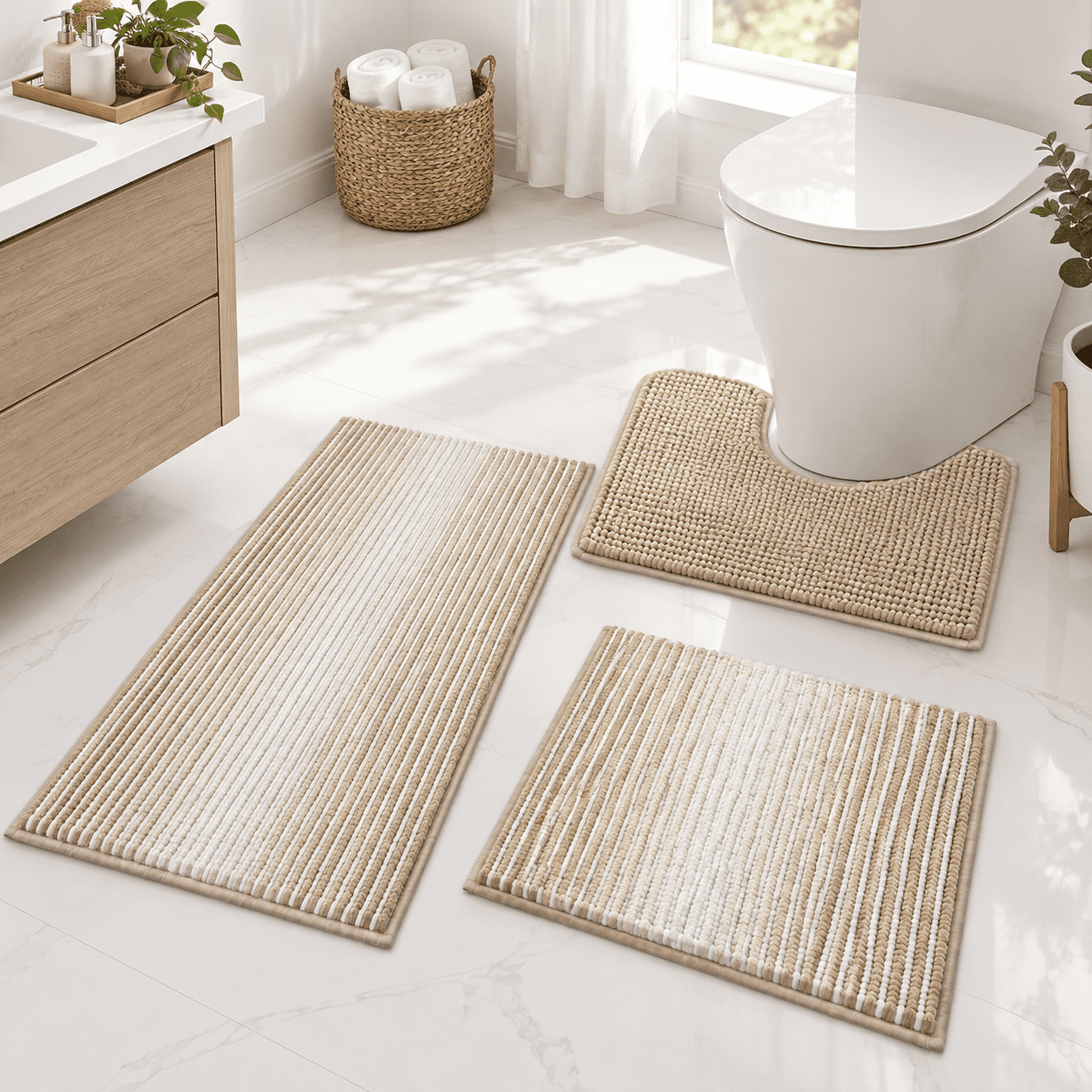 Bathroom Rugs Sets 3 Piece U-shaped Toilet Mat Light Taupe - Walmart.com