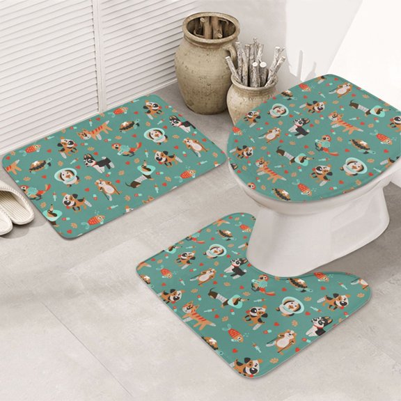 Bathroom Rugs Sets 3 Piece - Veterinary Clinics Absorbent Non Slip Bath Mats, U-Shape Toilet Lid Cover, Contour Mat, Soft Washable Shower Mats Bath Rug Mat for Bathroom Tub Toilet