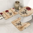 Bathroom Rugs Sets 3 Piece Vintage Rose Botanical Art Non Slip
