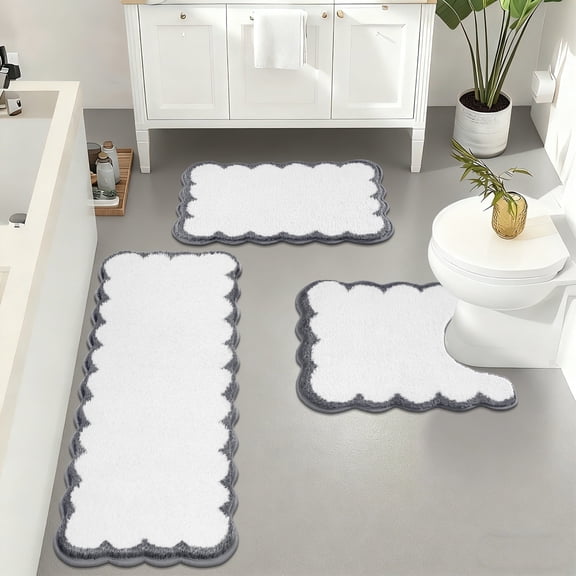 Bathroom Rugs Sets 3 Piece, Washable, Super Absorbent Bath Mat for Bathroom, Toilet and Tub