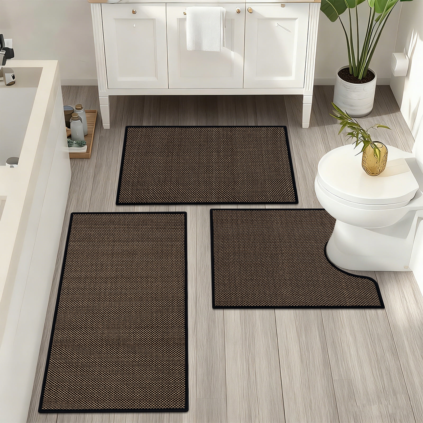 Bathroom Rugs Sets 3 Piece, Washable, Super Absorbent Bath Mat for Bathroom, Toilet and Tub