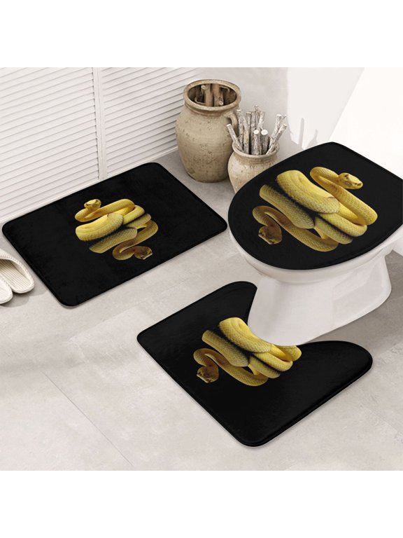 Bathroom Rugs Sets 3 Piece - Yellow White-Lipped Pit Viper Absorbent Non Slip Bath Mats, U-Shape Toilet Lid Cover, Contour Mat, Soft Washable Shower Mats Bath Rug Mat for Bathroom Tub Toilet