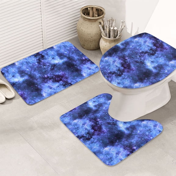 Bathroom Rugs Sets 3 Piece - blue Starry sky Violet aesthetic Absorbent Non Slip Bath Mats, U-Shape Toilet Lid Cover, Contour Mat, Soft Washable Shower Mats Bath Rug Mat for Bathroom Tub Toilet