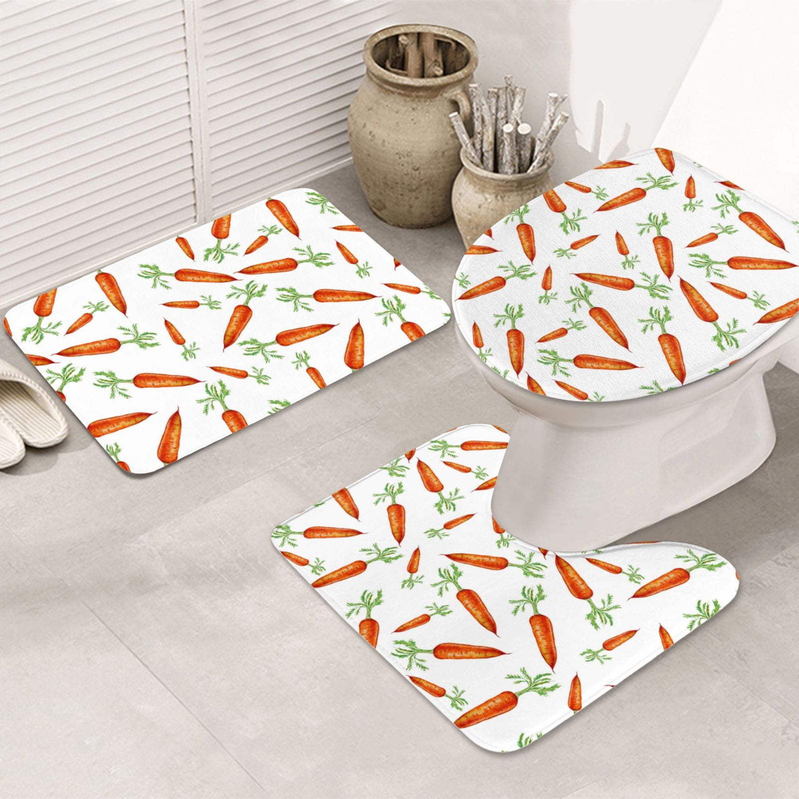 Bathroom Rugs Sets 3 Piece, carrots Soft Bath Mats for Bathroom with