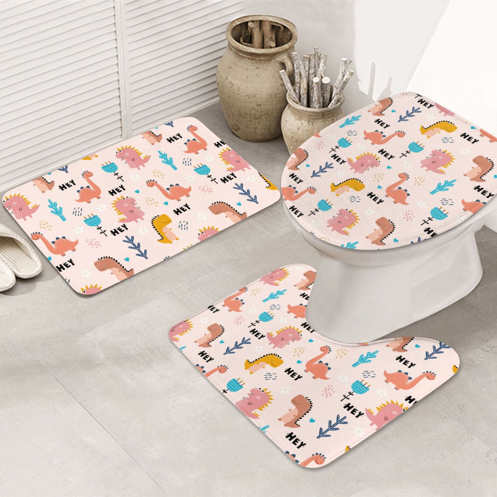 Bathroom Rugs Sets 3 Piece, colorful Dinosaur cute Bath Mats for ...