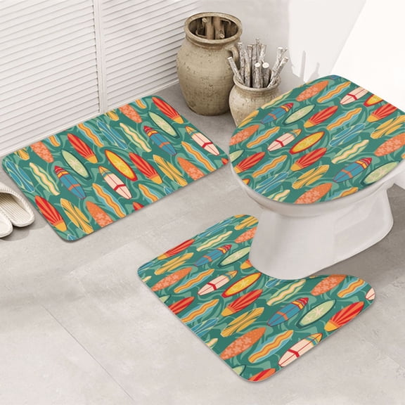 Bathroom Rugs Sets 3 Piece - colorful surf boards Absorbent Non Slip Bath Mats, U-Shape Toilet Lid Cover, Contour Mat, Soft Washable Shower Mats Bath Rug Mat for Bathroom Tub Toilet