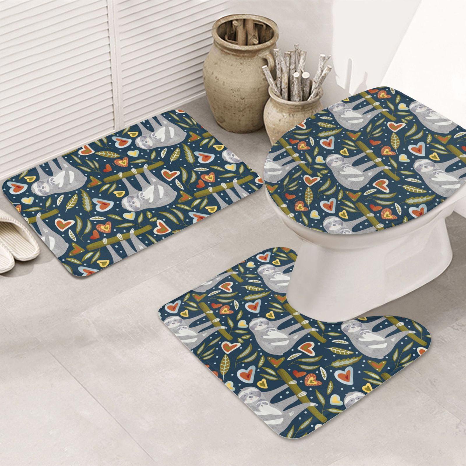 Bathroom Rugs Sets 3 Piece, cute sloth A Soft Bath Mats for Bathroom