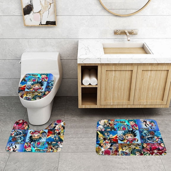 Bathroom Rugs Sets 3 Piece for Beyblade Burst with Toilet Lid Cover Washable Bath Mats Non Slip