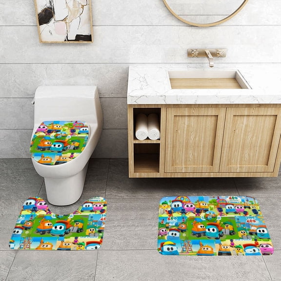 Bathroom Rugs Sets 3 Piece for Leo The Truck Non-Slip & Quick Dry Bath Mat Set Toilet Lid Cover Floor Mat