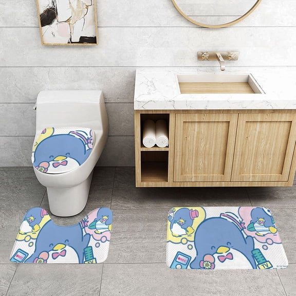 Bathroom Rugs Sets 3 Piece for Tuxedo Sam Non-Slip & Quick Dry Bath Mat Set Toilet Lid Cover Floor Mat