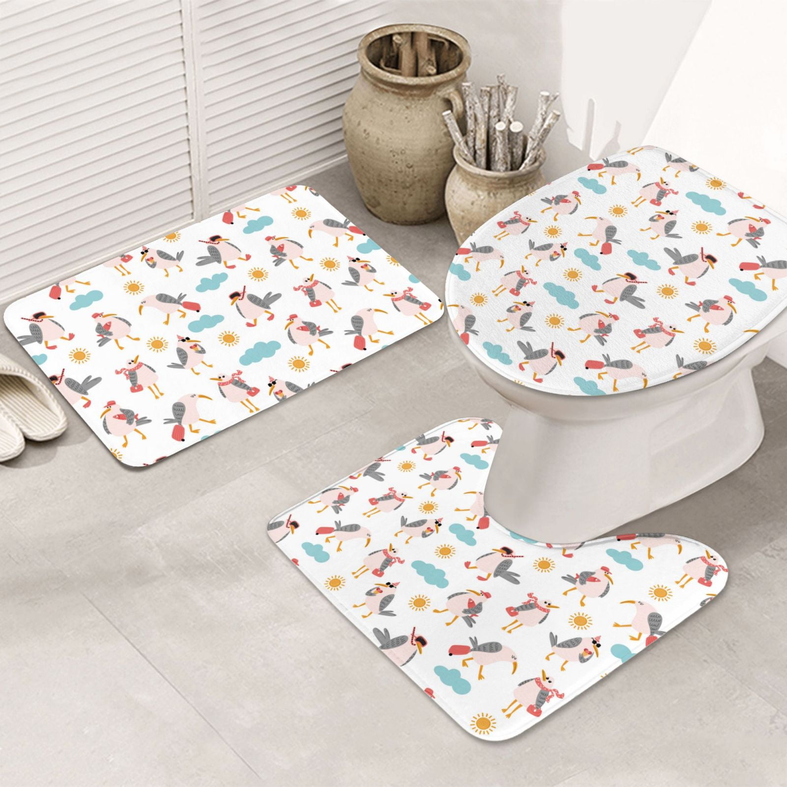 Bathroom Rugs Sets 3 Piece - funny seagulls Absorbent Bathroom Mat Rugs ...