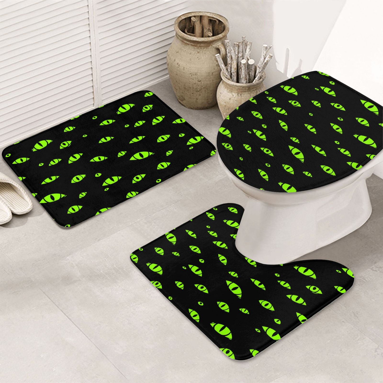 Bathroom Rugs Sets 3 Piece green eye pattern Absorbent Bathroom Mat