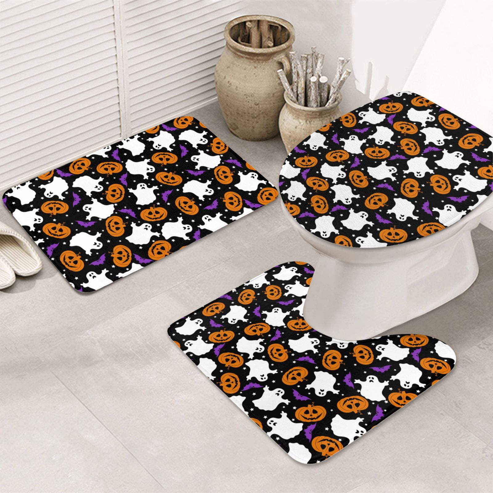 Bathroom Rugs Sets 3 Piece - halloween ghosts pumpkins Absorbent ...