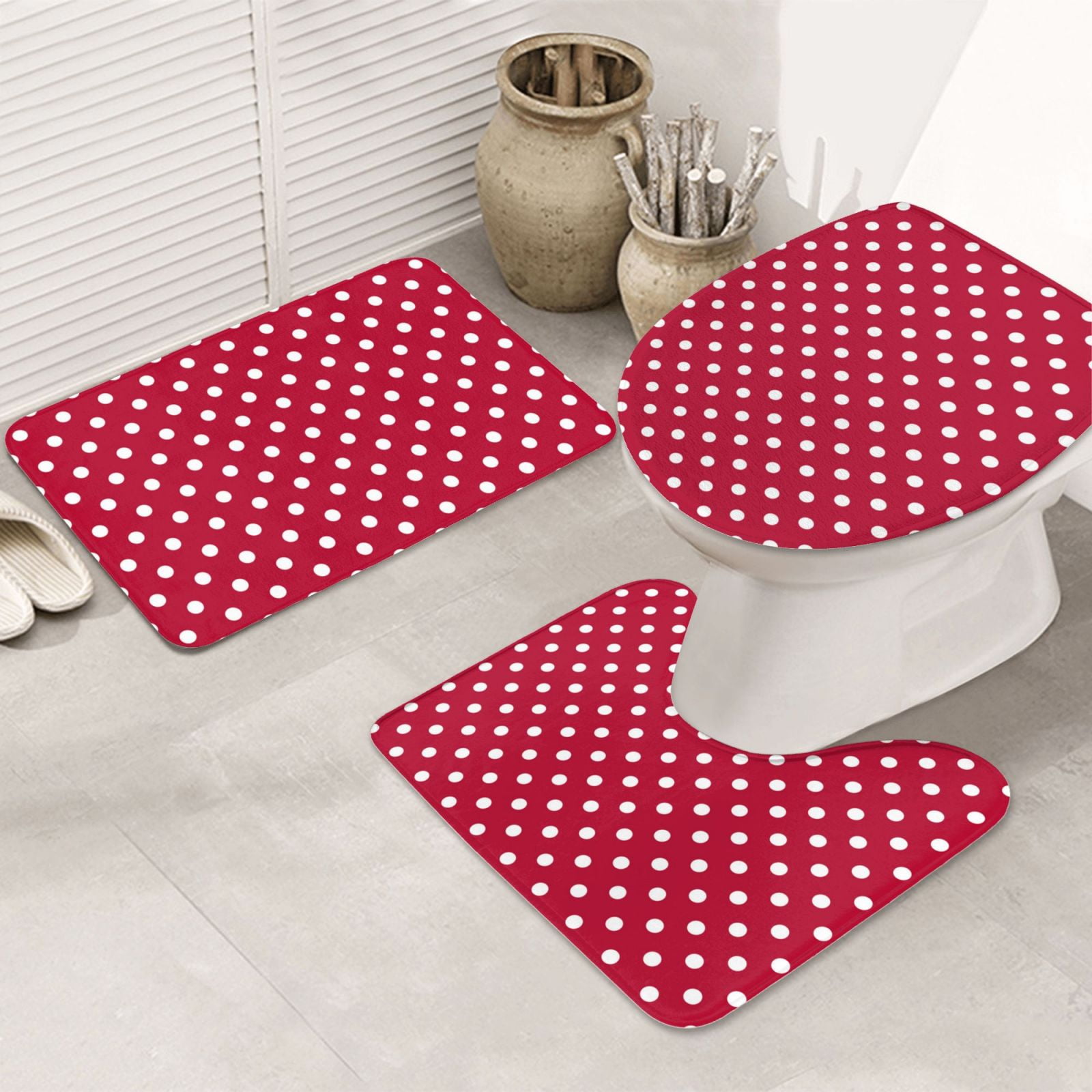 Bathroom Rugs Sets 3 Piece polka dotted retro Soft Non Slip Bathroom