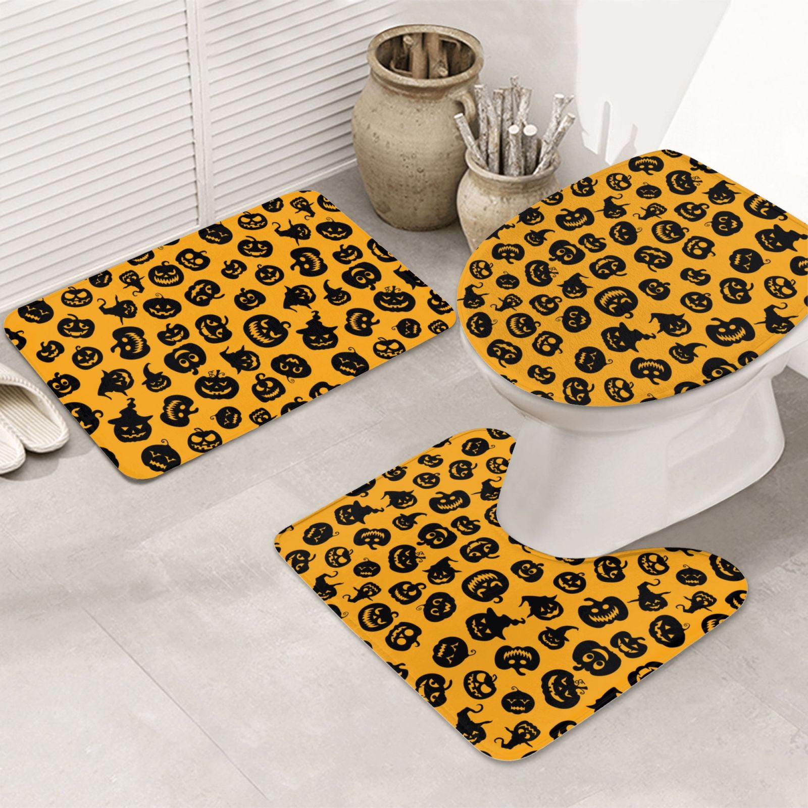 Bathroom Rugs Sets 3 Piece, pumpkins print halloween Bath Mats for Bathroom with Toilet Lid ...